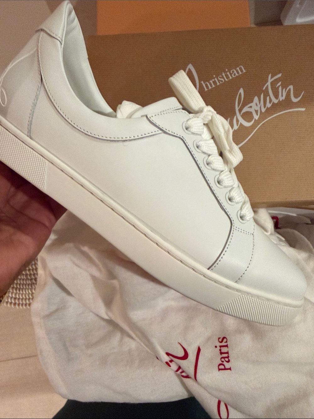 Christian Louboutin Women’s White Leather Low-Top Sneakers Eli Loubi Flat
